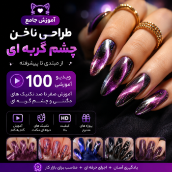 آموزش جامع طراحی ناخن چشم گربه ای (Cat Eye) | صفر تا صد در ۱۰۰ ویدیوی آموزشی